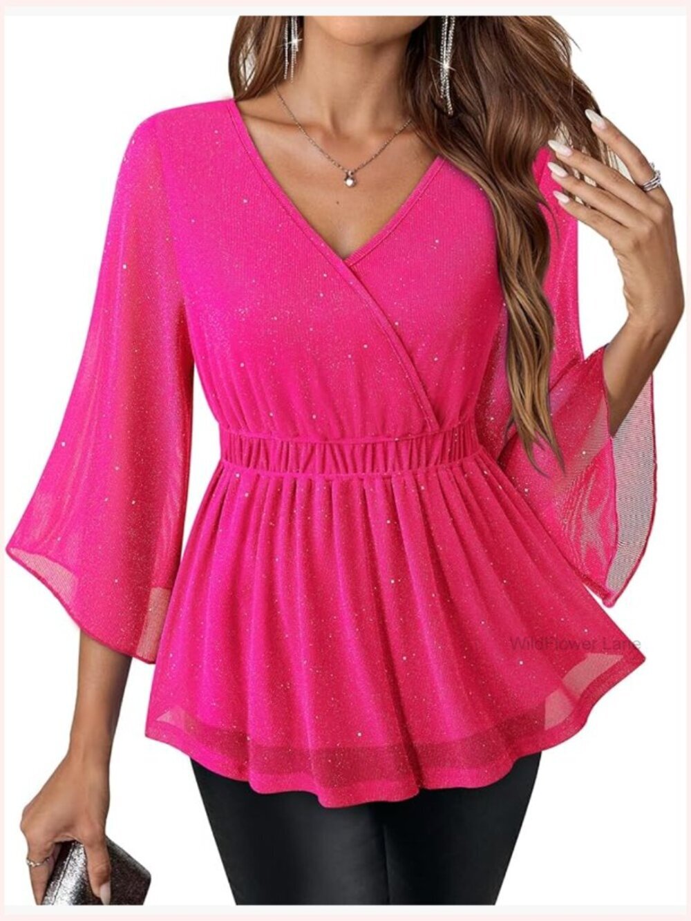 Women's 3/4 Sleeve Mesh Tunic Blouse, Dressy Party Top, Loose Fit